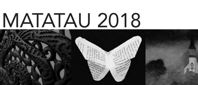 Text: Matatau 2018 and a white butterfly made of paper