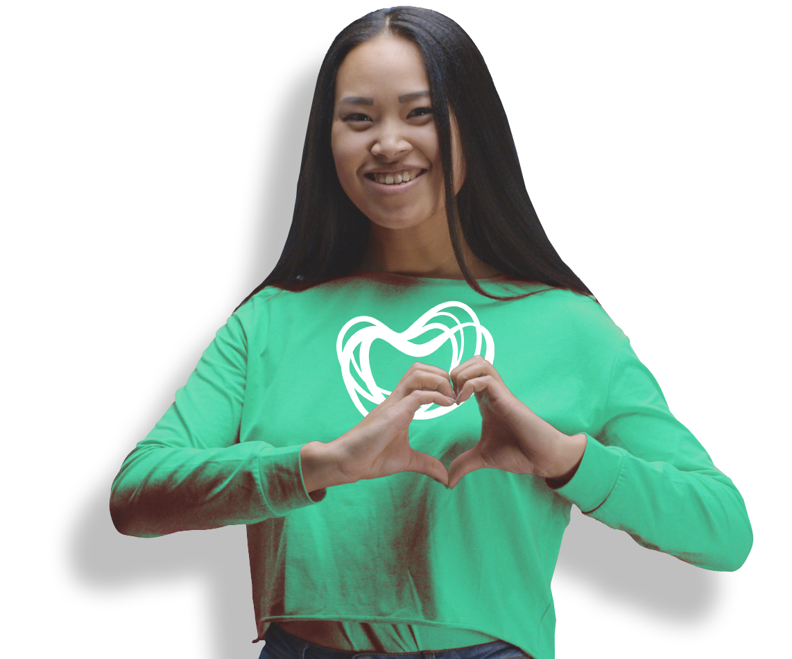 young woman making heart shape with her hands