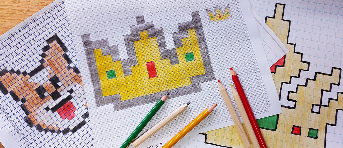 Pixel-art crowns and a corgi