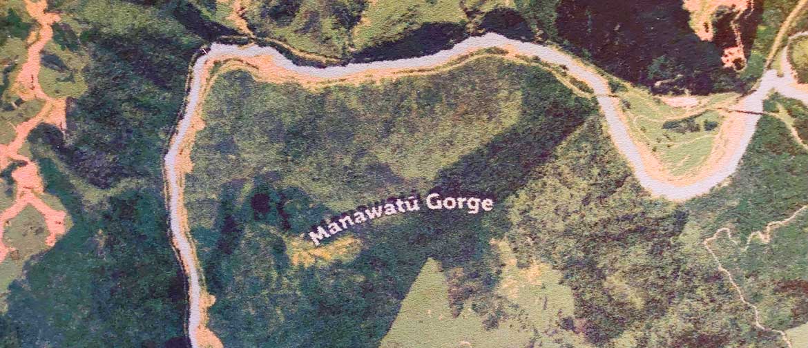 A satellite photo of the Manawatū Gorge.
