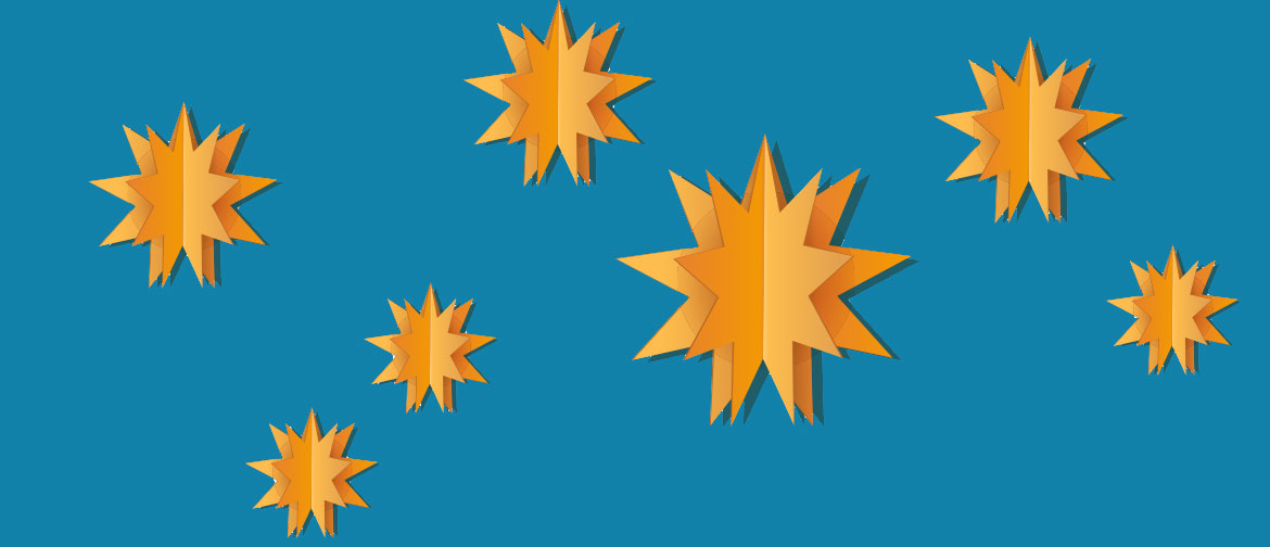 An illustration of gold stars on a blue background.