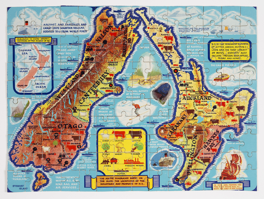 An old jigsaw puzzle of New Zealand.
