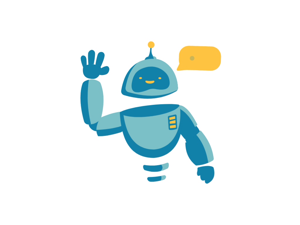 illustration of a waving blue robot on a plain background