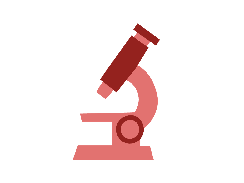 red microscope illustration on a plain background