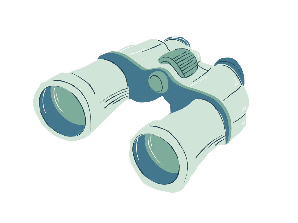 Illustration of blue binoculars on a plain background